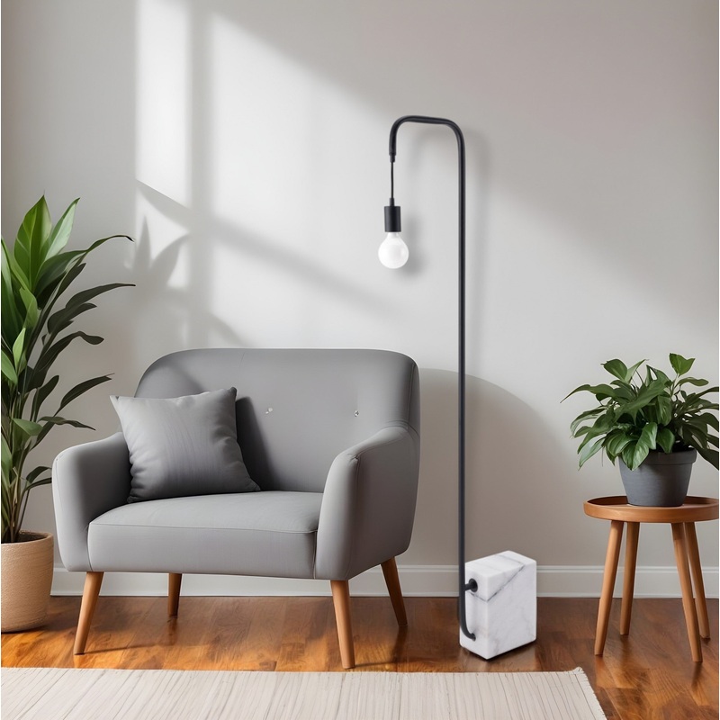 Black And White Marble And Steel LED Floor Lamp By Homeroots
