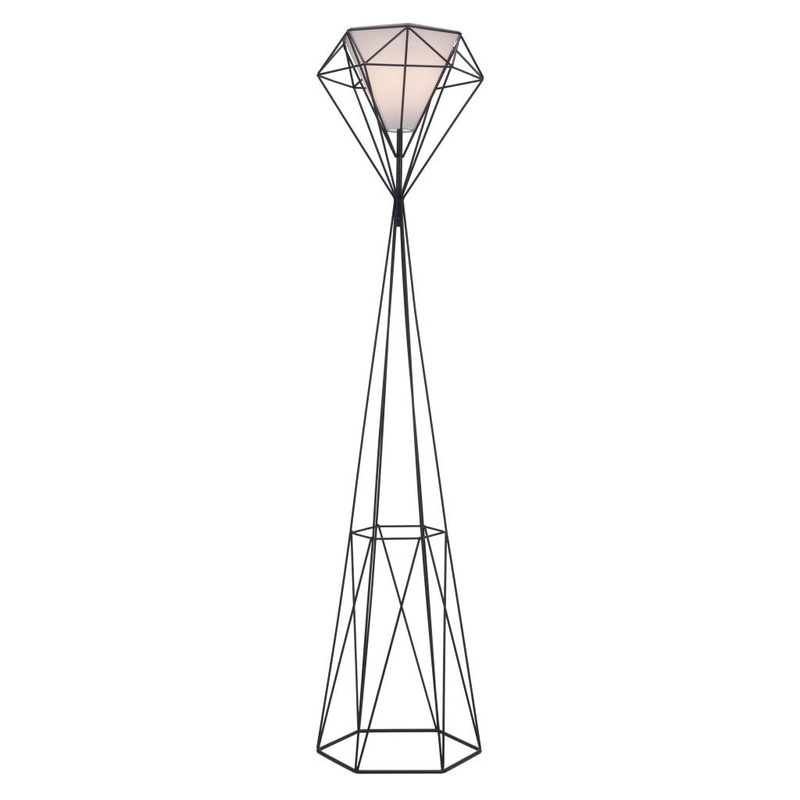 Black Geometric Floor Lamp With White Frosted Glass Hexagon Shade By Homeroots