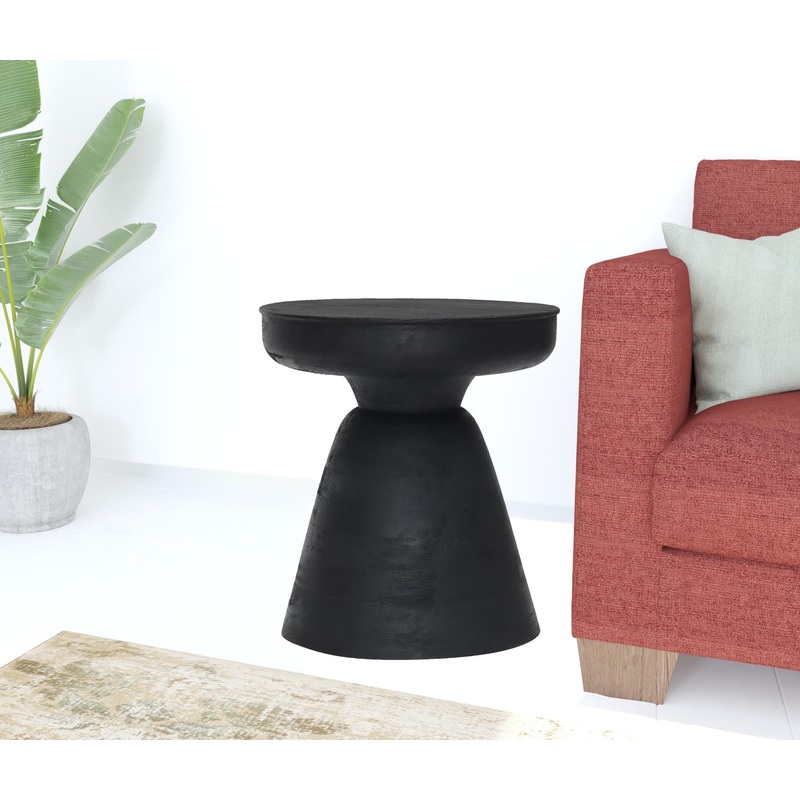Black Solid Wood Round End Table By Homeroots