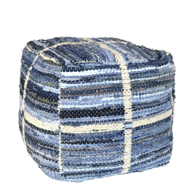 Blue Striped Square Pouf By Homeroots