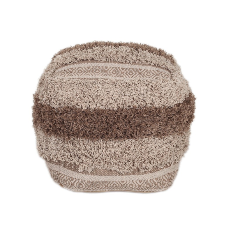 Boho Shaggy Khaki Textured Pouf By Homeroots