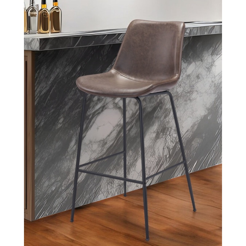 Brown and Black Steel Low Back Bar Height Bar Chair By Homeroots