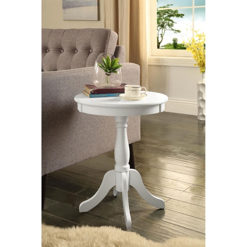 Cottage White Wood Pedestal Side or End Table By Homeroots