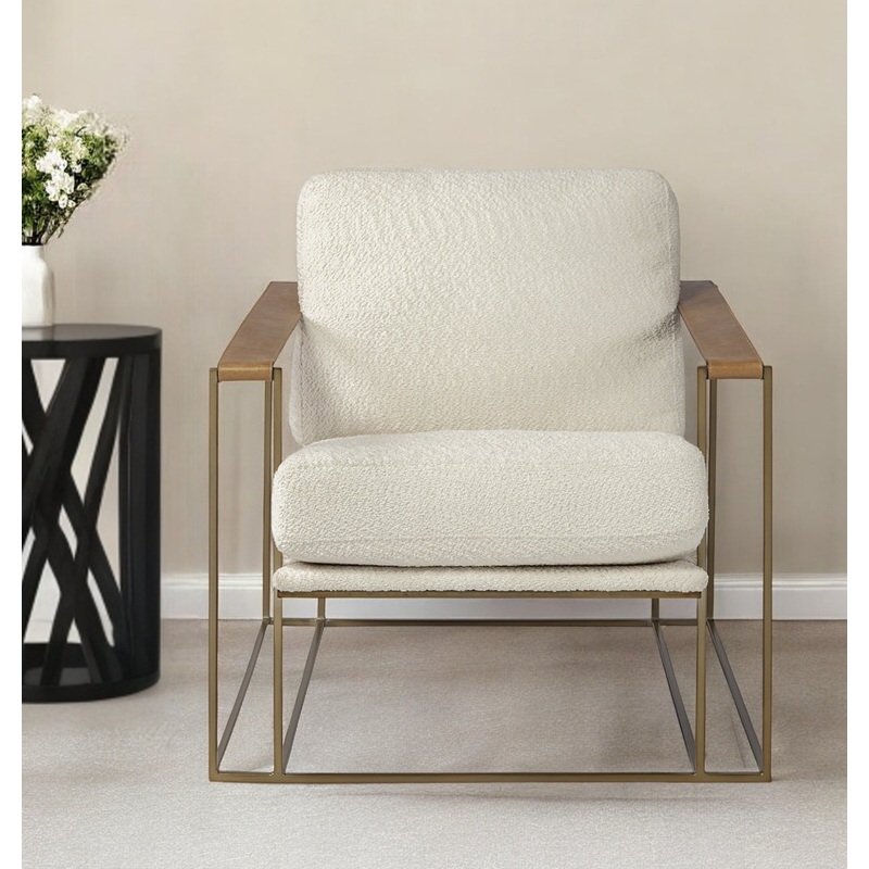 Cream and Gold Linen Lounge Chair By Homeroots