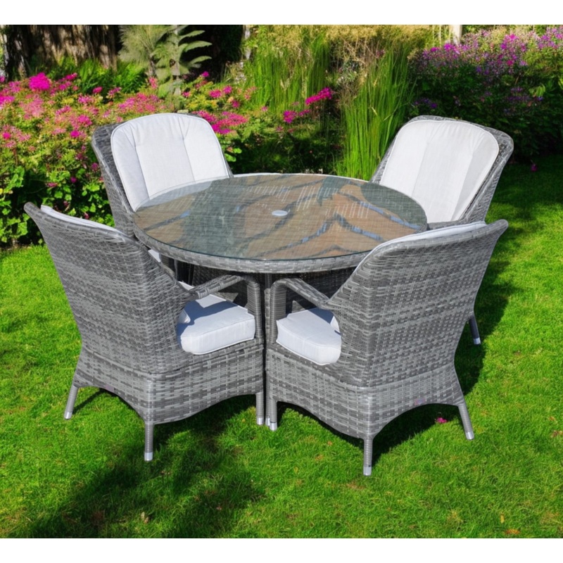 Five Piece Gray Round Glass Dining Set By Homeroots