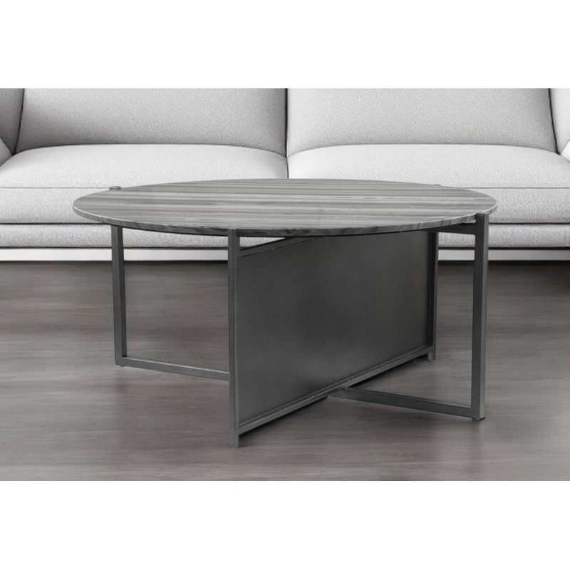 Gray and Black Faux Marble And Steel Round Coffee Table By Homeroots