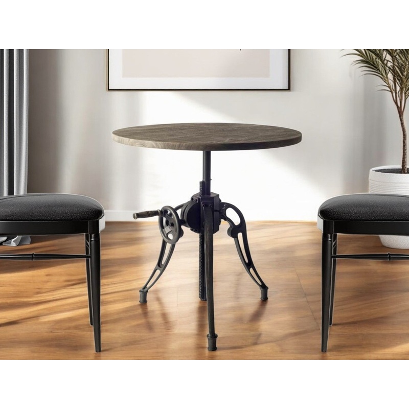 Gray And Black Rounded Solid Wood And Metal Three Leg Base Dining Table By Homeroots