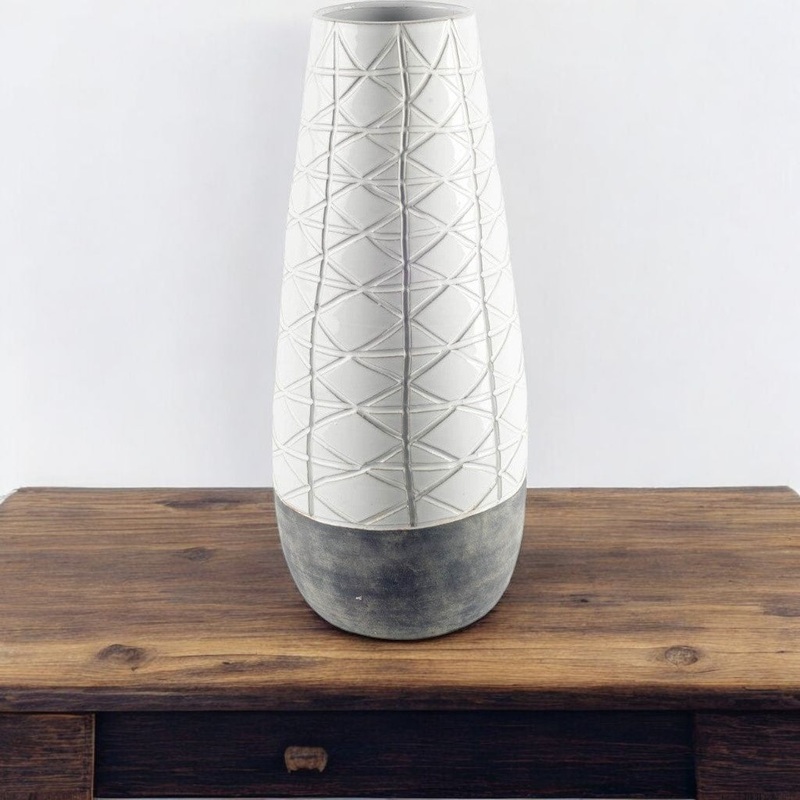 Gray And White Abstract Cylinder Ceramic Table Vase By Homeroots