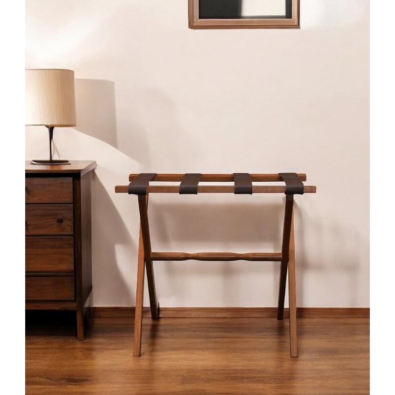 Hotel Light Walnut Folding Luggage Rack With 4 Straps By Homeroots