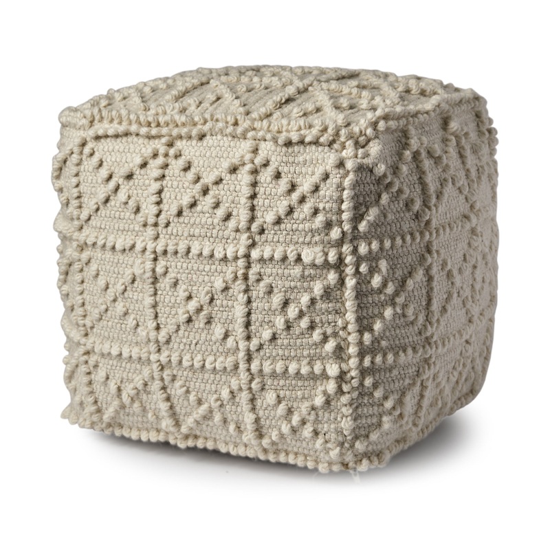 Ivory Wool Geometric Cube Ottoman By Homeroots
