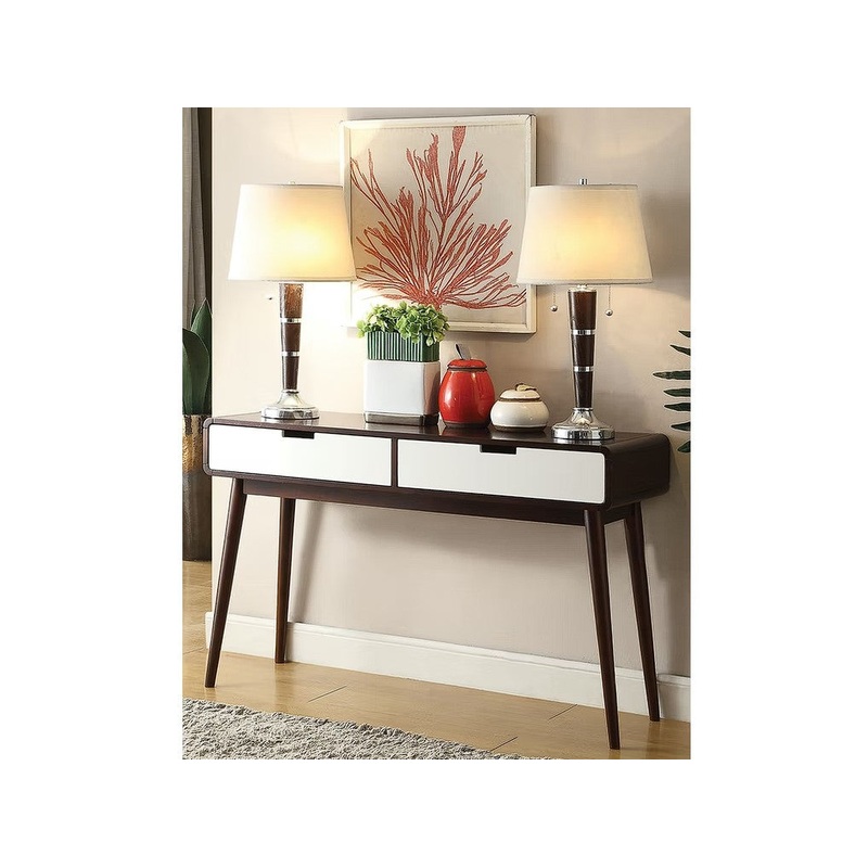Mahogony and White Double Drawer Console Table By Homeroots