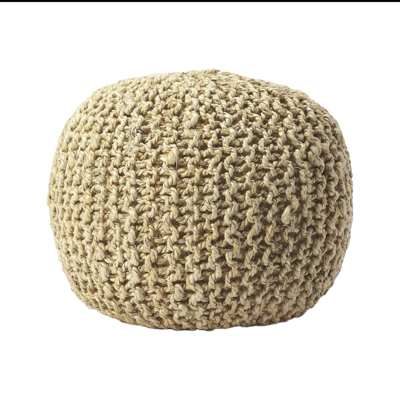 Natural Jute Round Pouf Ottoman By Homeroots