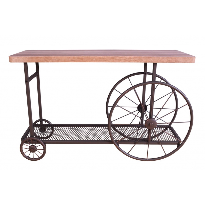 Oak And Antique Gray Metal Tube Sofa Table By Homeroots