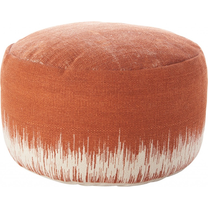 Orange and White Cotton Round Abstract Pouf Ottoman By Homeroots