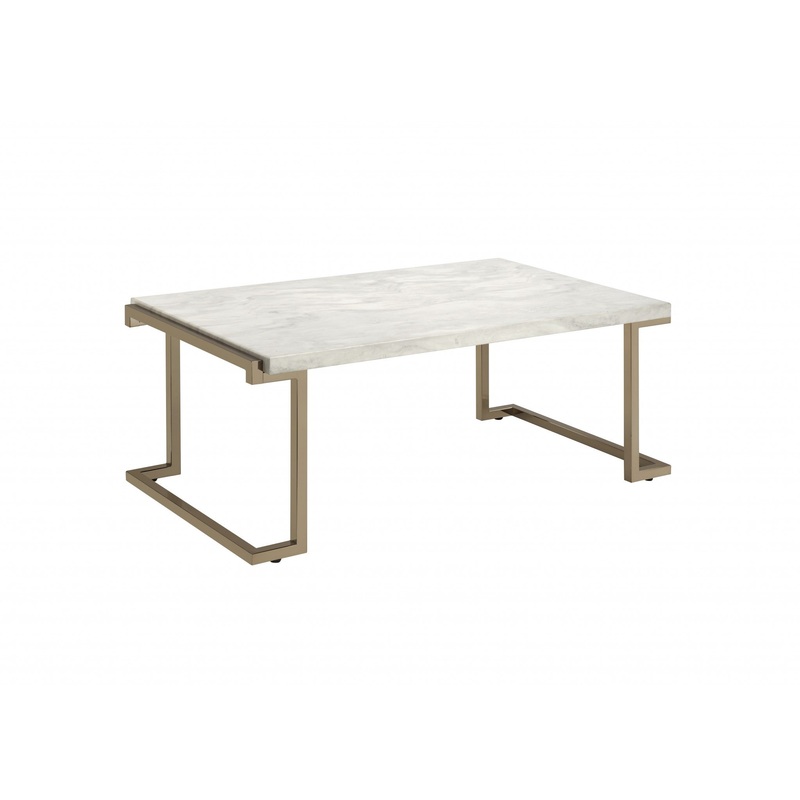 Rectangular Marble Top with Champagne Metal Base Cofee Table By Homeroots