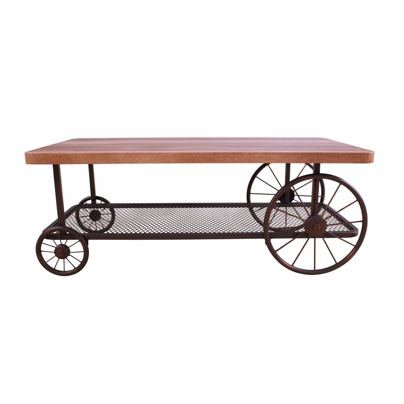 Rectangular Oak Finish Coffee Table with Metal Mesh Bottom Shelf By Homeroots