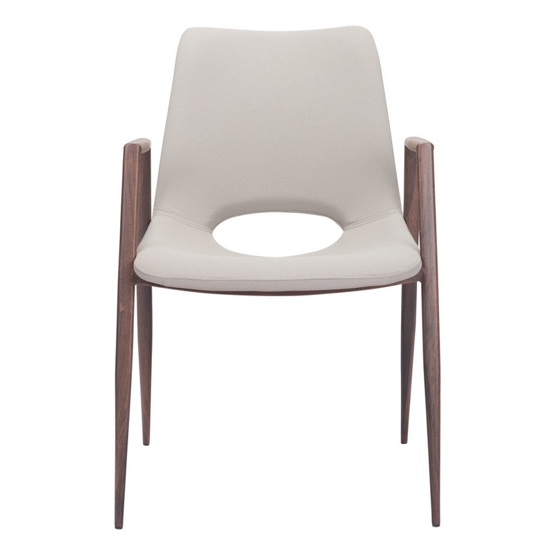 Set of Two Beige And Brown Upholstered Faux Leather Dining Arm Chairs By Homeroots