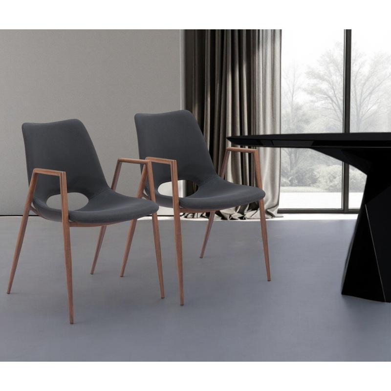 Set of Two Black And Brown Upholstered Faux Leather Open Back Dining Arm Chairs By Homeroots
