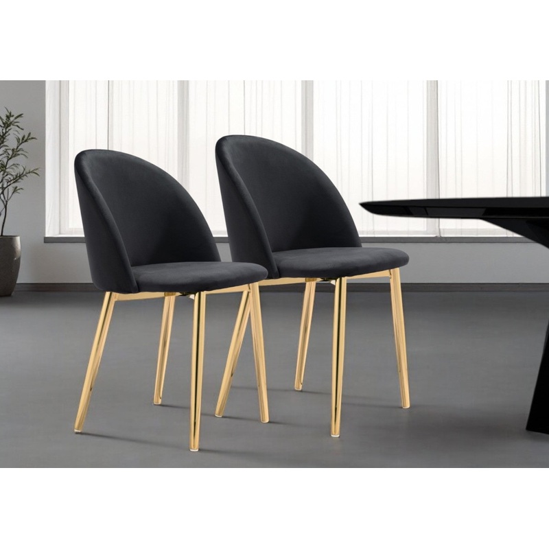 Set of Two Black And Gold Upholstered Fabric Dining Side Chairs By Homeroots