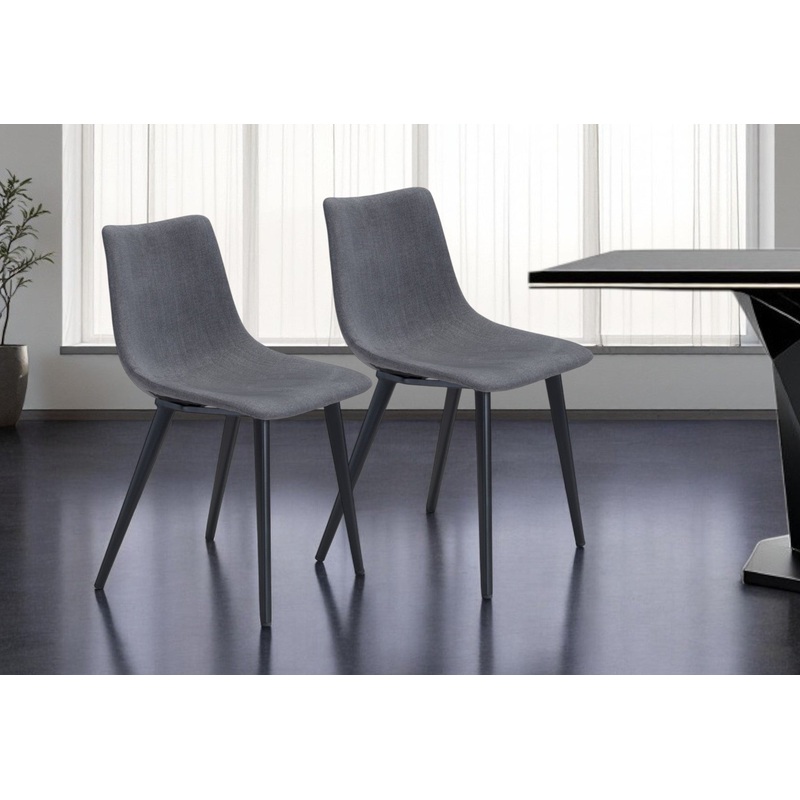 Set of Two Gray And Black Upholstered Fabric Dining Side Chairs By Homeroots