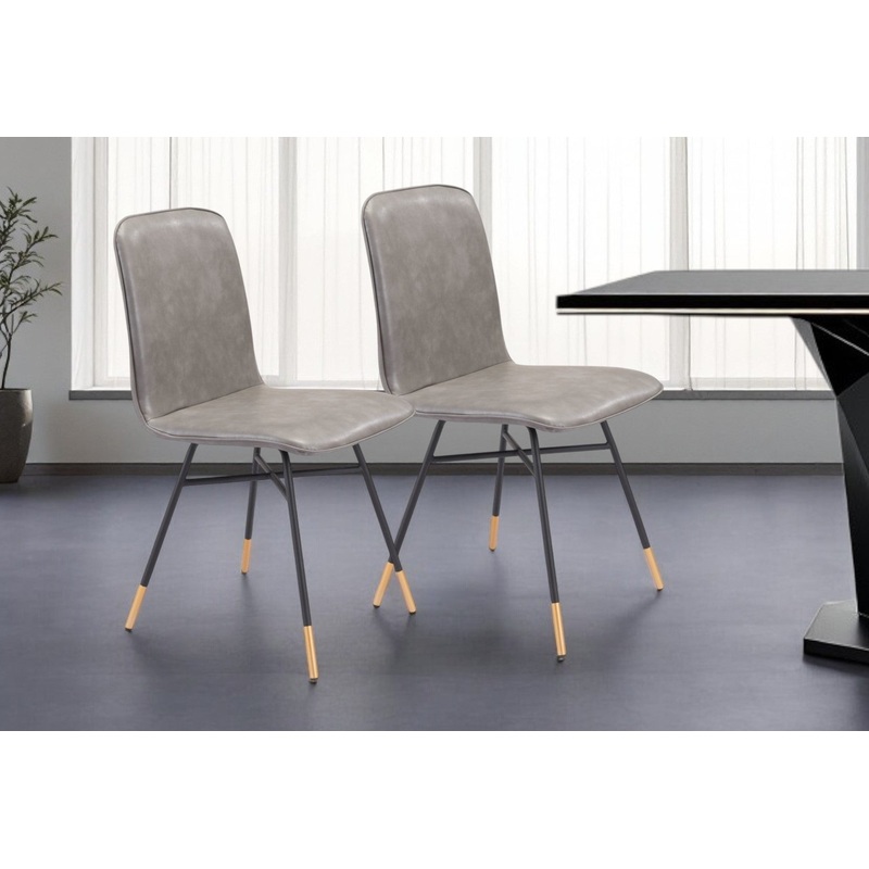 Set of Two Gray And Black Upholstered Faux Leather Dining Side Chairs By Homeroots