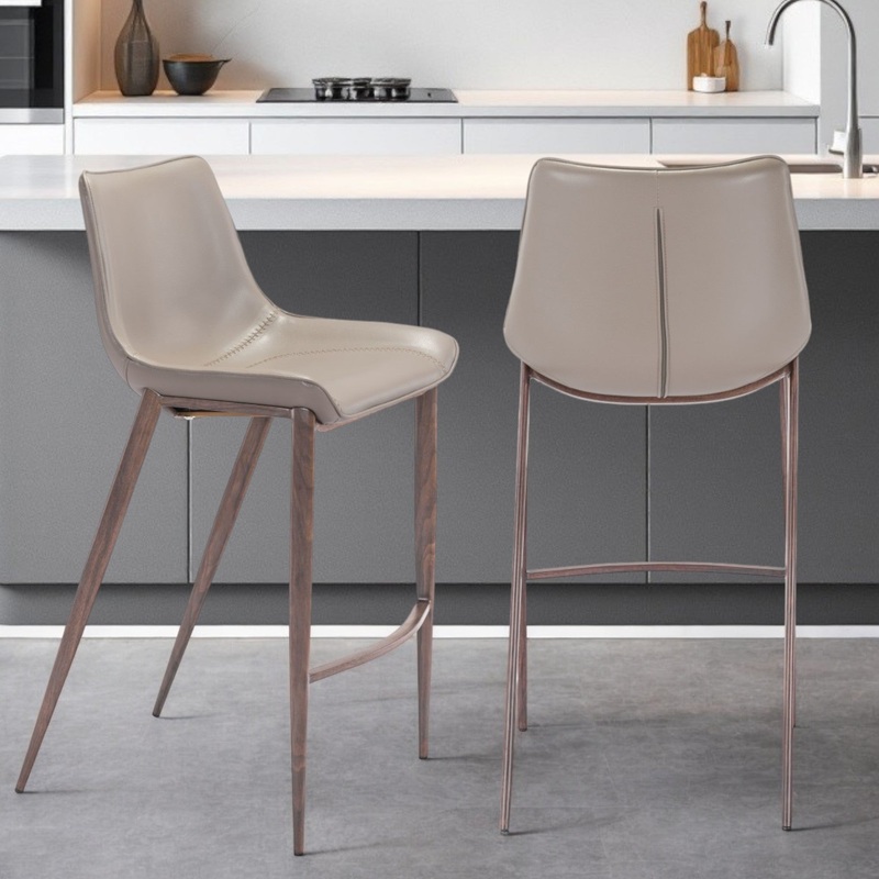 Set of Two Gray And Brown Steel Low Back Bar Height Bar Chairs By Homeroots
