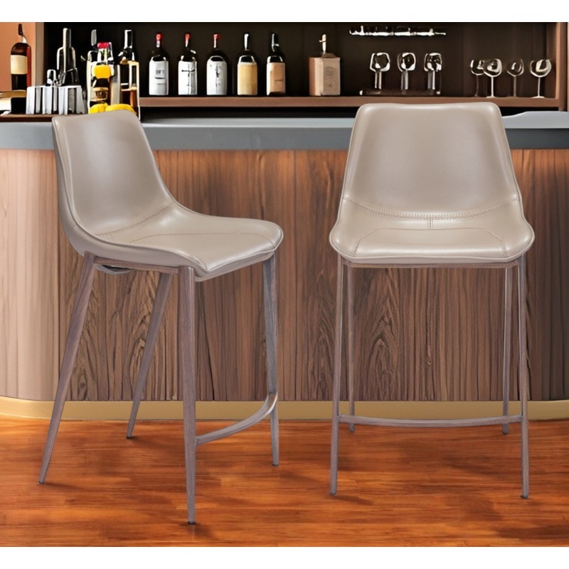 Set of Two Gray and Brown Steel Low Back Counter Height Bar Chairs By Homeroots