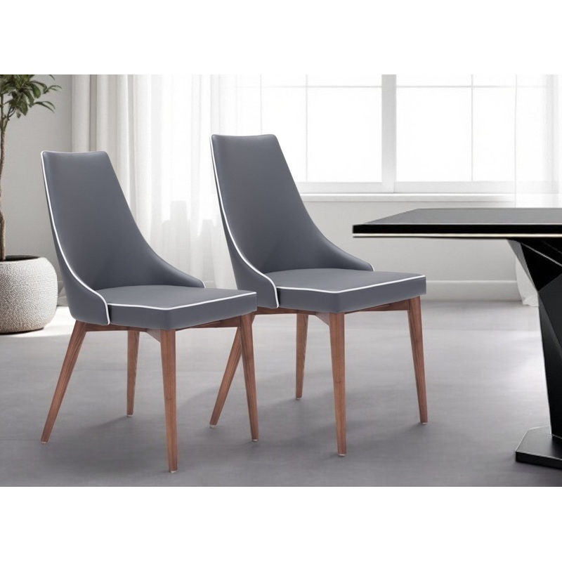 Set of Two Gray And Brown Upholstered Faux Leather Windsor Back Dining Side Chairs By Homeroots