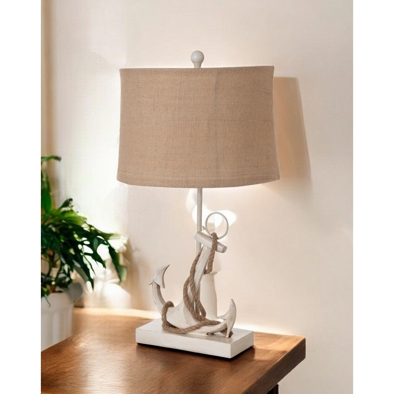 Set of Two Tan and White Anchor Table Lamps By Homeroots
