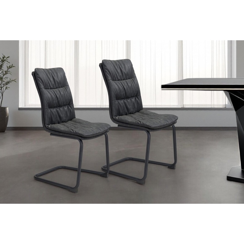 Set of Two Tufted Black Upholstered Faux Leather Dining Side Chairs By Homeroots