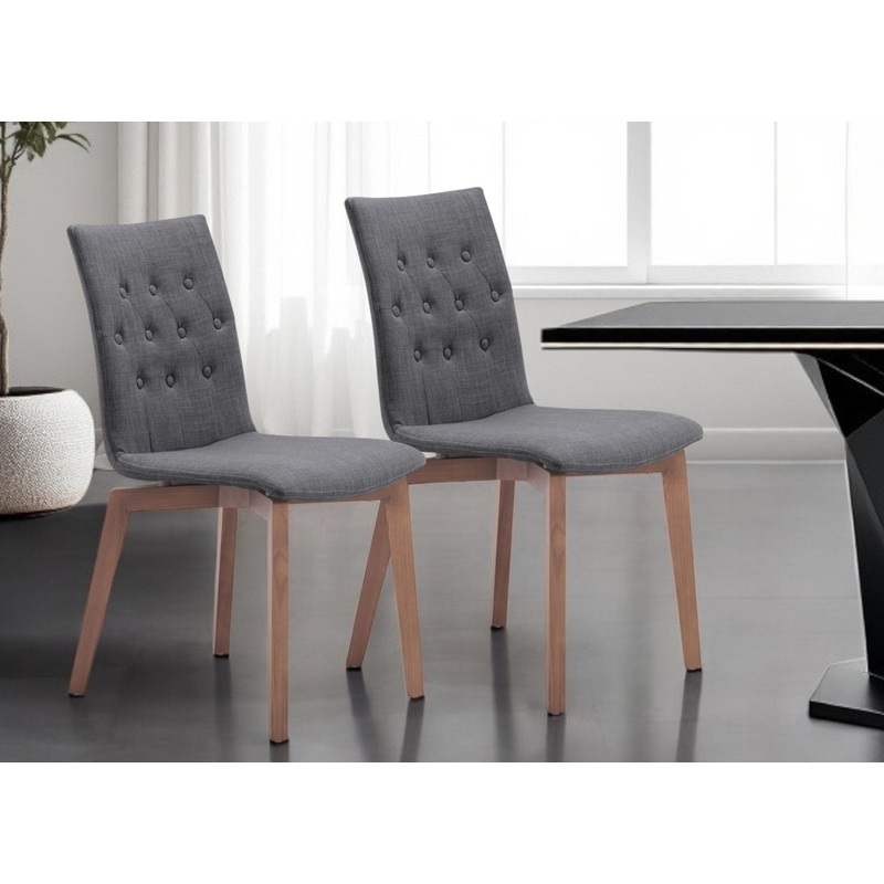 Set of Two Tufted Gray And Brown Upholstered Fabric Dining Side Chairs By Homeroots