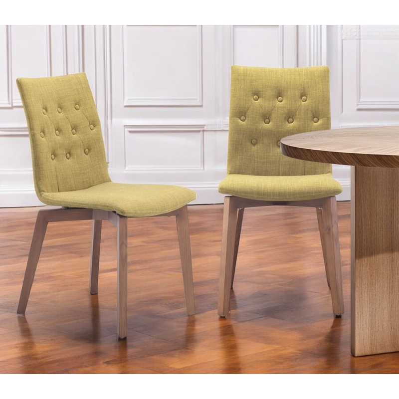 Set of Two Tufted Green And Brown Upholstered Fabric Dining Side Chairs By Homeroots