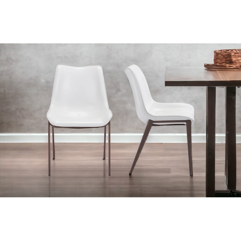 Set of Two White and Brown Upholstered Faux Leather Dining Side Chairs By Homeroots