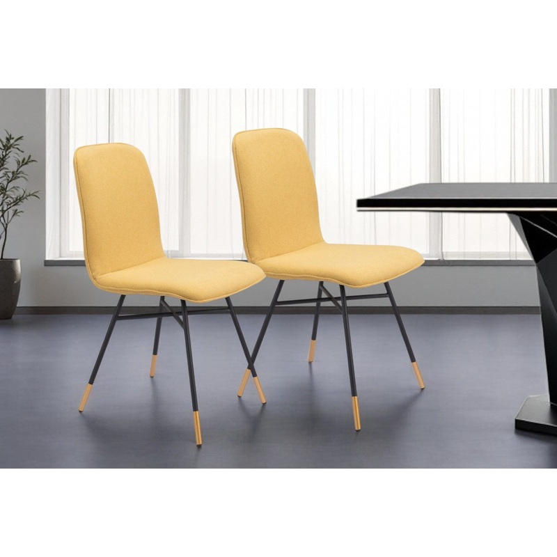 Set of Two Yellow And Black Upholstered Fabric Dining Side Chairs By Homeroots