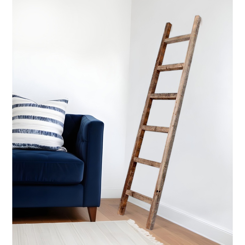 Six Step Rustic Weathered Grey Wood Ladder Shelf By Homeroots