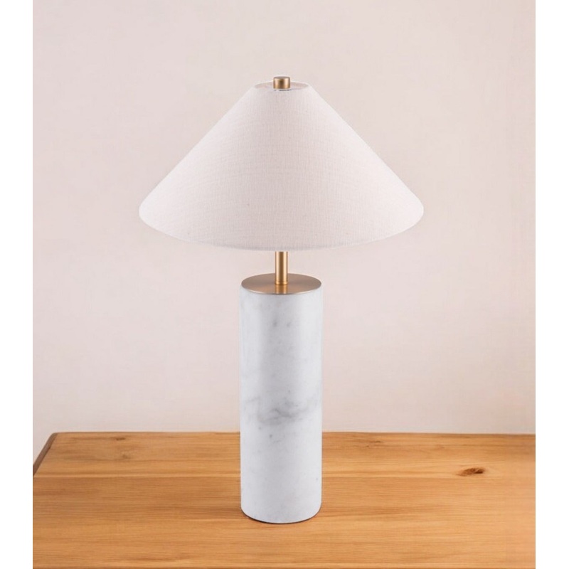White Metal Bedside Table Lamp With Beige Empire Shade By Homeroots
