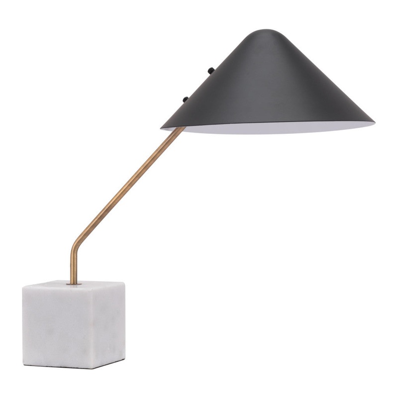 White Metal Bedside Table Lamp With Black Cone Shade By Homeroots