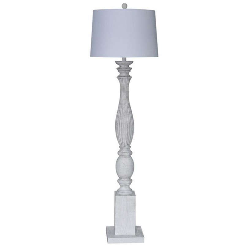 White Resin Floor Lamp With White Fabric Drum Shade By Homeroots