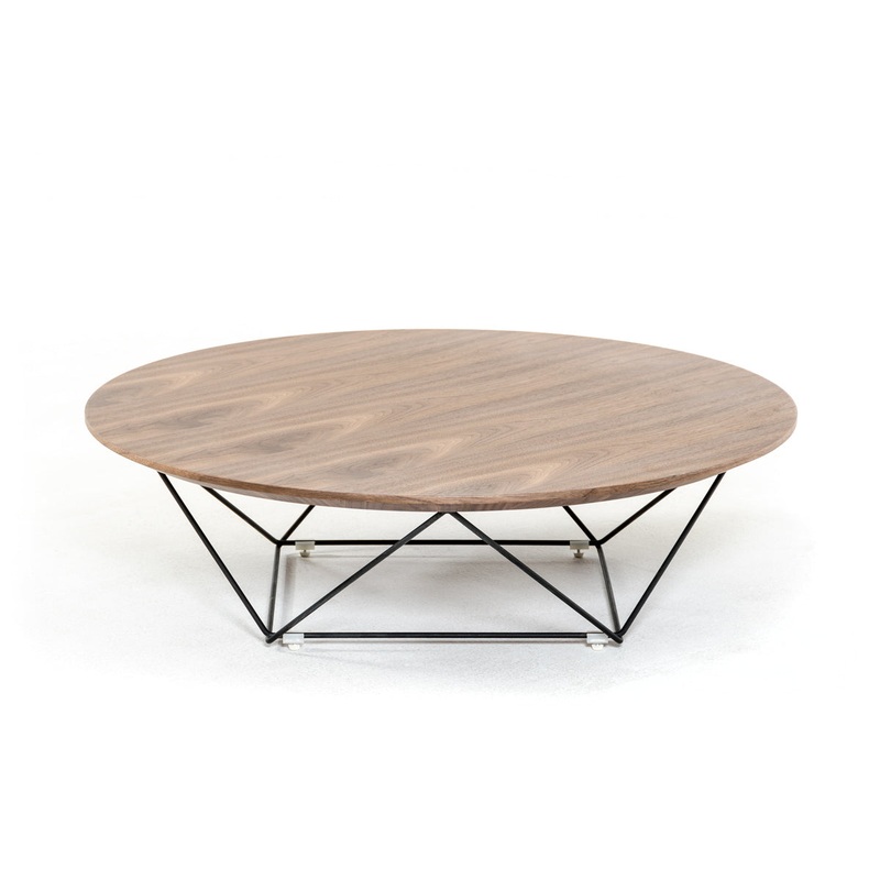 11' Walnut Veneer and Black Metal Coffee Table By Homeroots