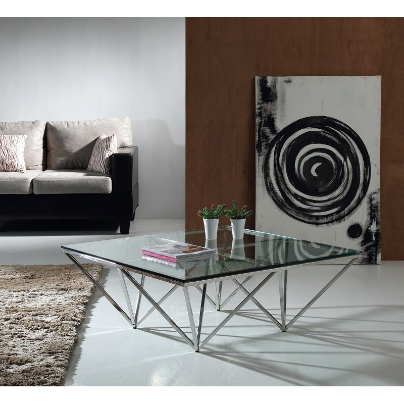 15' Glass and Stainless Coffee Table By Homeroots