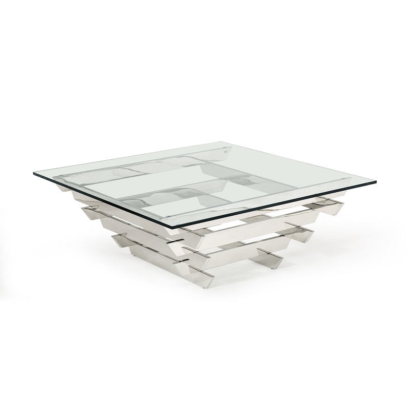 15' Glass and Stainless Steel Square Coffee Table By Homeroots
