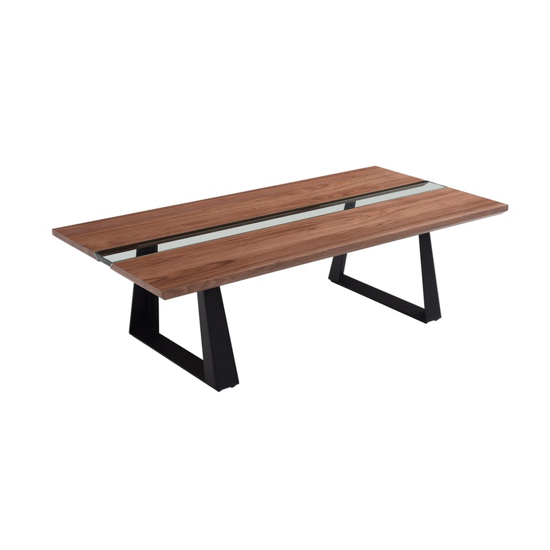 16' Walnut Veneer Metal and Glass Coffee Table By Homeroots - 284308