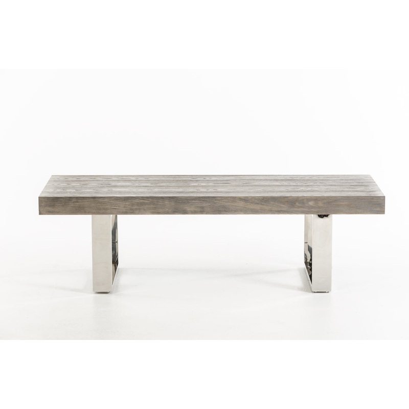 18' Grey Brush Veneer and Stainless Steel Bench By Homeroots