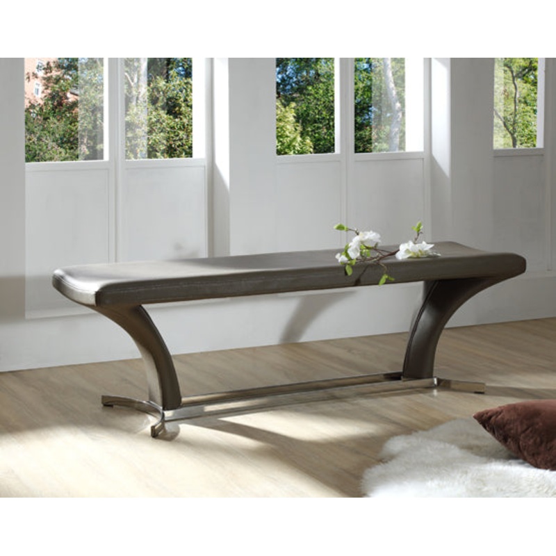 18' Grey Leatherette and Steel Dining Bench By Homeroots