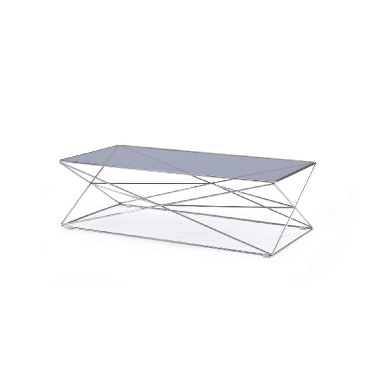18' Smoked Glass and Stainless Steel Coffee Table By Homeroots