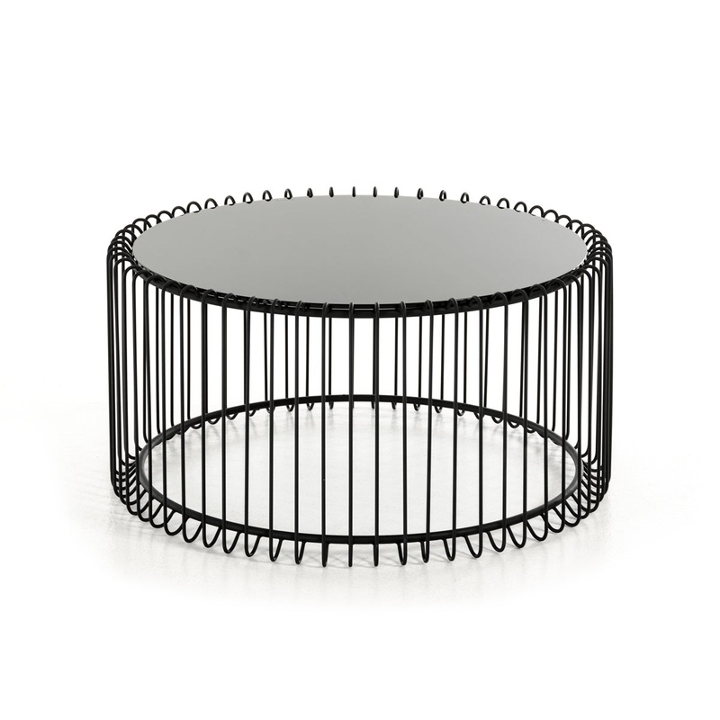 19' Black Metal and Glass Round Coffee Table By Homeroots