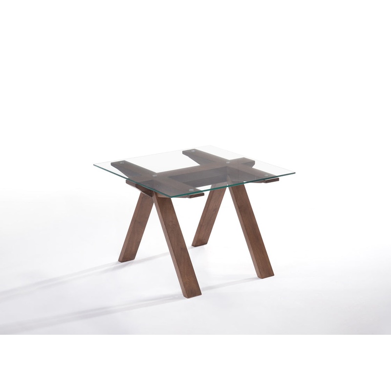 19' Walnut Wood and Glass End Table By Homeroots