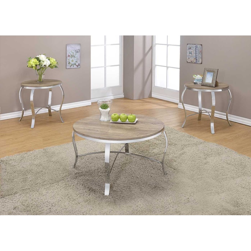 19' X 35' X 19' 3Pc Weathered Light Oak And Chrome Pack Coffee And End Set By Homeroots