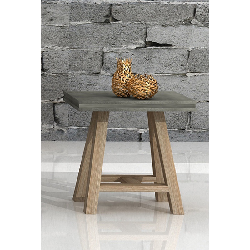 22' Concrete and Solid Acacia Wood End Table By Homeroots