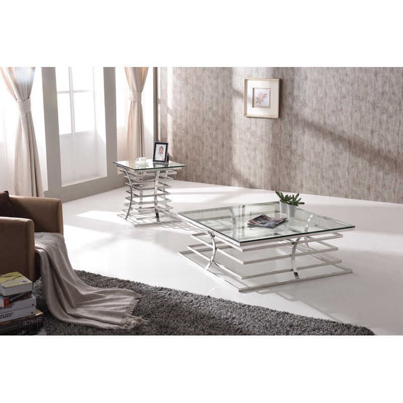 22' Glass and Stainless Steel Square End Table By Homeroots